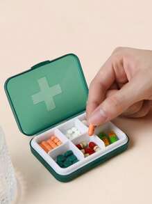 1pc Portable Sealed Medicine Organizer With 4 Compartments, Moisture-proof Pill Storage Box, Travel Pill Case - Green - View 4