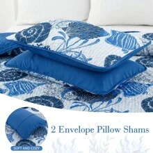 3 Pieces Coastal Quilt Set Queen King Size , Summer Beach Blue Ocean Theme Quilts With Pillowcases Microfiber Ocean Bedding Set Nautical Bedspreads Coverlet Lightweight Comforter For Wedding Items,Valentines Day Home Bed Room Decor,Mothers Day Gift,All Season - 藍色海馬 - 查看 4