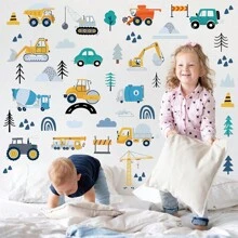 90pcs Bohemian Style Traffic Vehicle Cartoon Wall Stickers For Kids Room, Nursery Decor Baby Shower Family Decorations Gifts - Multicolor - View 3