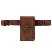 复古中世纪 PU 皮革腰包，复古皮革手机侧包万圣节 - 棕色 - 查看 4