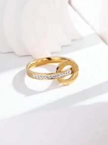 1pc Stainless Steel Fashionable Roman Numeral Ring - Yellow Gold - View 3