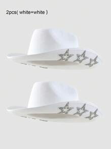1pc Women's Unisex Unique Rivet & Rhinestone Star Decoration HEADLINE COWBOY HAT, Novelty Punk Style Inspired, Wide Brim Hat, Glittering Material, Suitable For Western Themed Events, Parties, Engagements, Cosplay, Graduations, Masquerade, Festivals, Weddings, Birthdays, Music Festivals - Multicolor - View 15