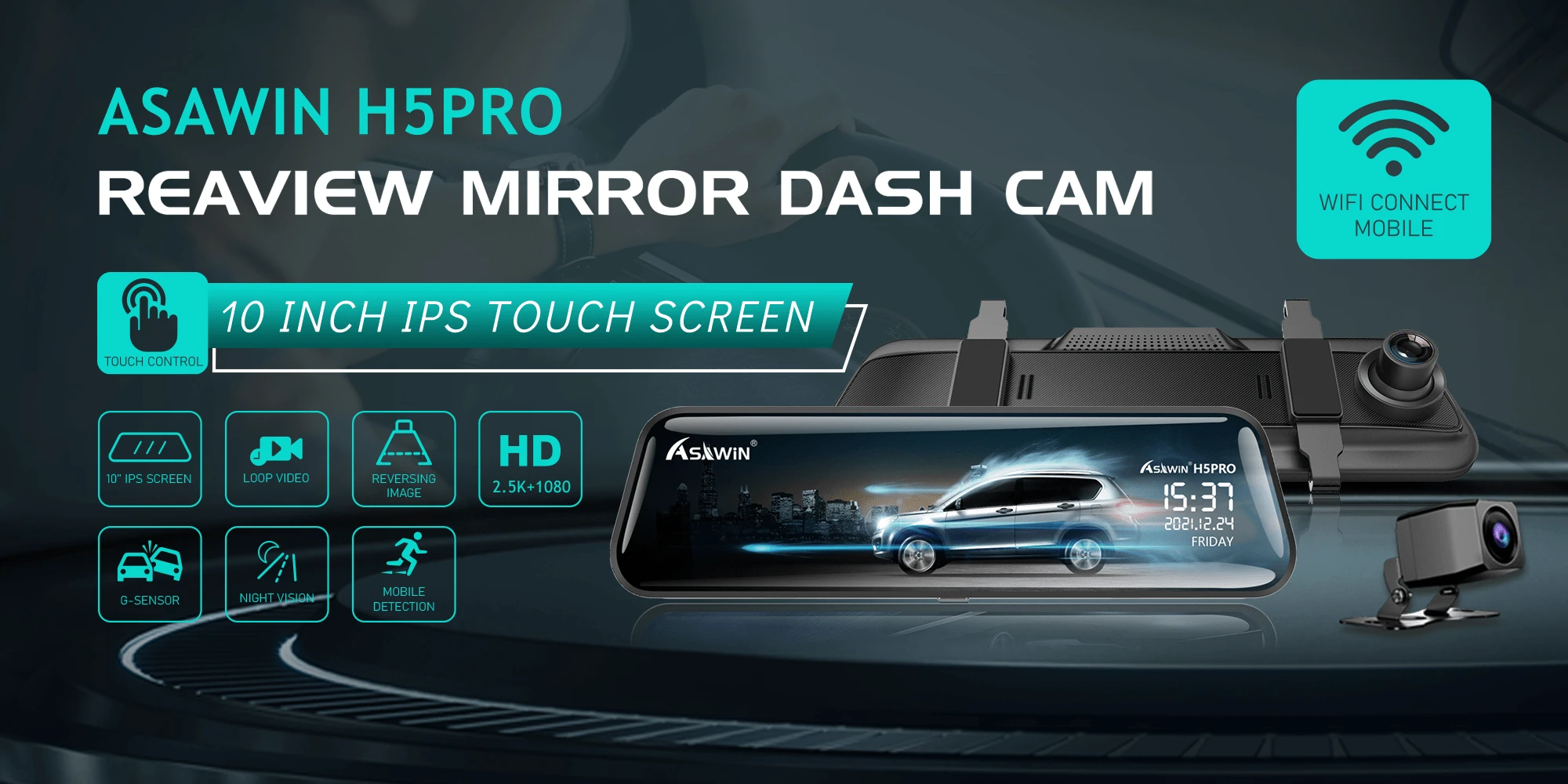 ASAWIN Telecamera per cruscotto Asawin H5Q con specchietto retrovisore ...