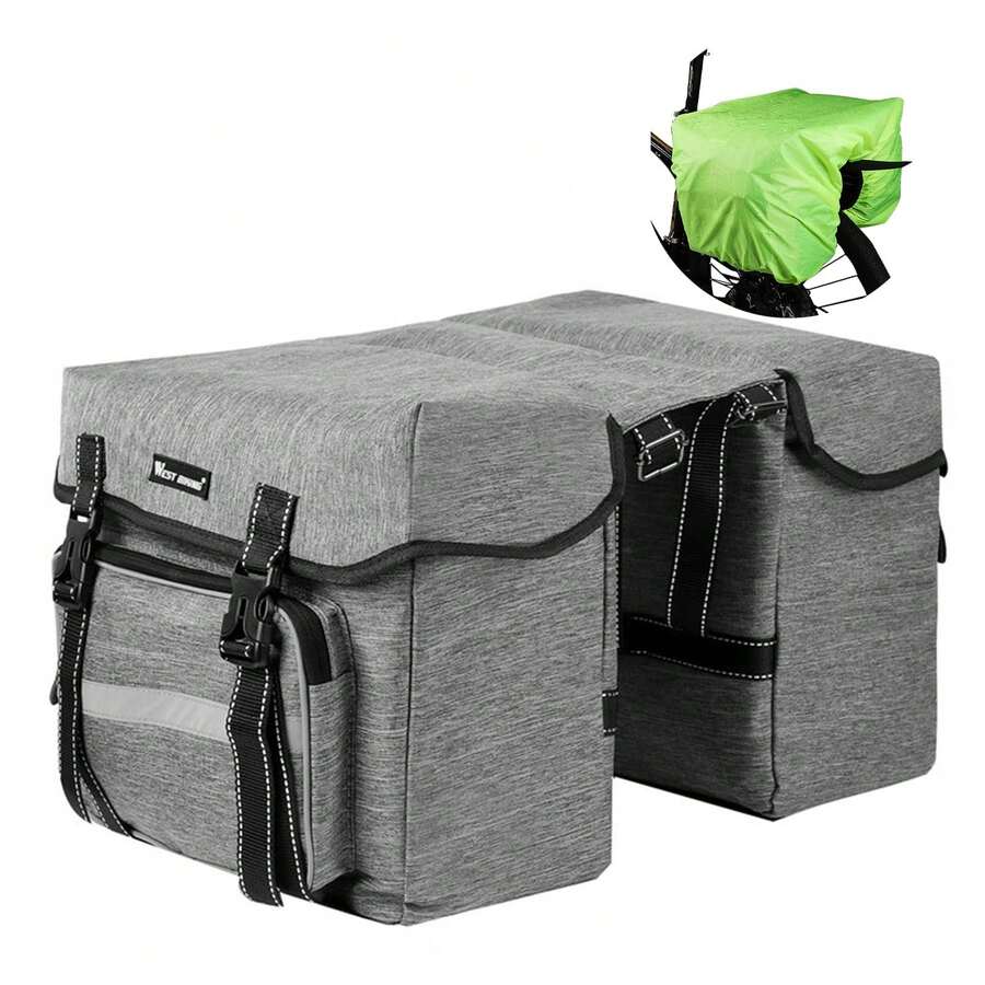 UBORSE Bike Double Pannier Bag Waterproof Bicycle Trunk Bag 25L Bike Rear Rack Bag With Rain Cover Cycling Storage Pouch - Grey - View 1