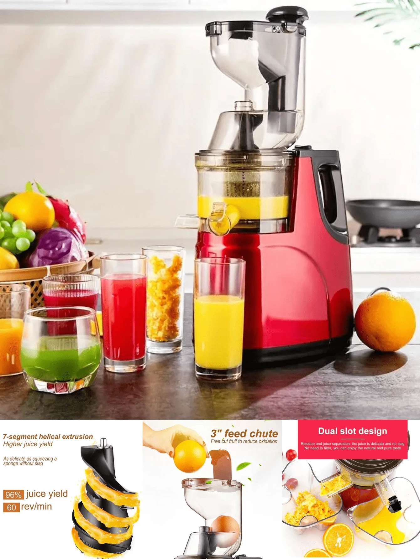 1pc Slow Masticating Juicer, Cold Press Juice Extractor Nama Juicer