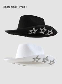 1pc Women's Unisex Unique Rivet & Rhinestone Star Decoration HEADLINE COWBOY HAT, Novelty Punk Style Inspired, Wide Brim Hat, Glittering Material, Suitable For Western Themed Events, Parties, Engagements, Cosplay, Graduations, Masquerade, Festivals, Weddings, Birthdays, Music Festivals - Multicolor - View 9