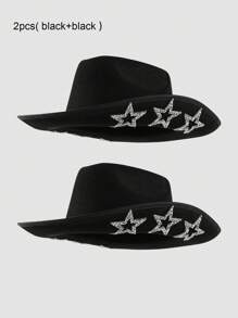 1pc Women's Unisex Unique Rivet & Rhinestone Star Decoration HEADLINE COWBOY HAT, Novelty Punk Style Inspired, Wide Brim Hat, Glittering Material, Suitable For Western Themed Events, Parties, Engagements, Cosplay, Graduations, Masquerade, Festivals, Weddings, Birthdays, Music Festivals - Multicolor - View 7