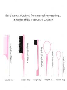 5pcs Smooth Back Hair Brush Set, With 2pcs Topsy Tail Hair Tool, 1pc Bristle Hair Brush, 1pc Edge Brush, 1pc Rat Tail Comb For Women, Women, Hair Flying Style, Edge And Back Combing, Pink Pink Accessories ,Hair Styling Tools - Multicolor - View 4