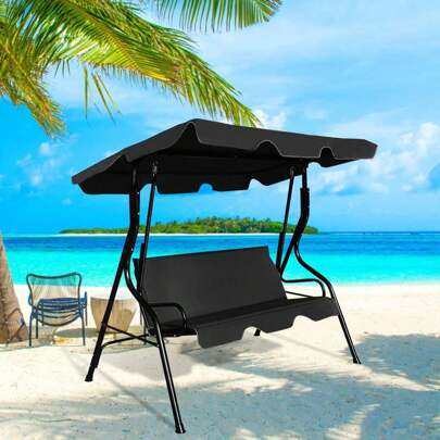 Hollywood Swing With Sunroof, Garden Swing, Swing, Swing Bench 3-Seater, Choice Of Colors (Black)