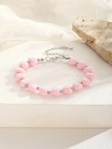 1条甜美粉色心形串珠手链，适合女孩夏季海滩度假户外日常佩戴，可作首饰配饰或礼物。 - 粉色 - 查看 4