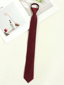 1pc Men's Casual Solid Color Easy Zip-Up Necktie With Fine Diagonal Stripes (1200 Needle Count), Suitable For Daily Suit Matching, Available In Black/Green/Blue/Apricot/Grey