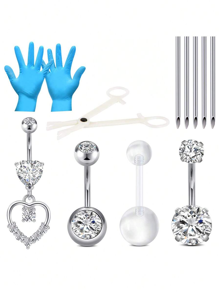 12PCS Belly Button Ring Piercing Kit,Belly Button Piercing Kit
