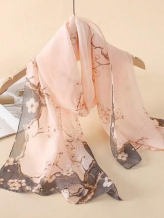 1 件女士复古花卉印花轻薄透明围巾，优雅透气头巾，适合日常佩戴