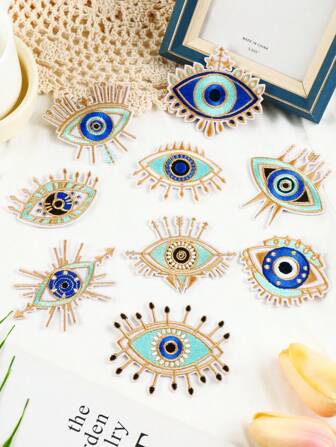 9pcs Evil Eye & Mysterious Eye Embroidered Iron On Patch For DIY Jeans, Jacket, Backpack, Hat And Shoes Decorations