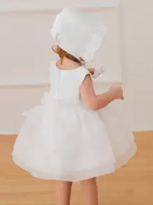 Baby Girls' White Tulle Dress With Matching Hat For Wedding / Party