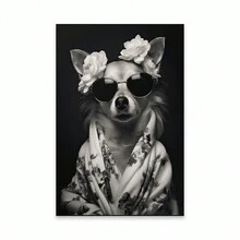 1 pieza Póster de arte de pared para baño con diseño divertido de animal Chihuahua, impresión de arte vintage en blanco y negro sin marco, decoración de pared para el baño - Multicolor - Ver 12