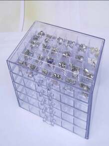 1pc 5 Layers 120 cuadrícula Transparent Y Rosa Desktop Storage Box With Multiple Compartments For Jewelry - transparente - Ver 5