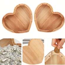 Love Piggy Bank Desktop Ornament Money Pot Clear Adults Wood Saving Heart Shaped Princess Gifts Decorative Coin Jar Home Birthday Graduation
