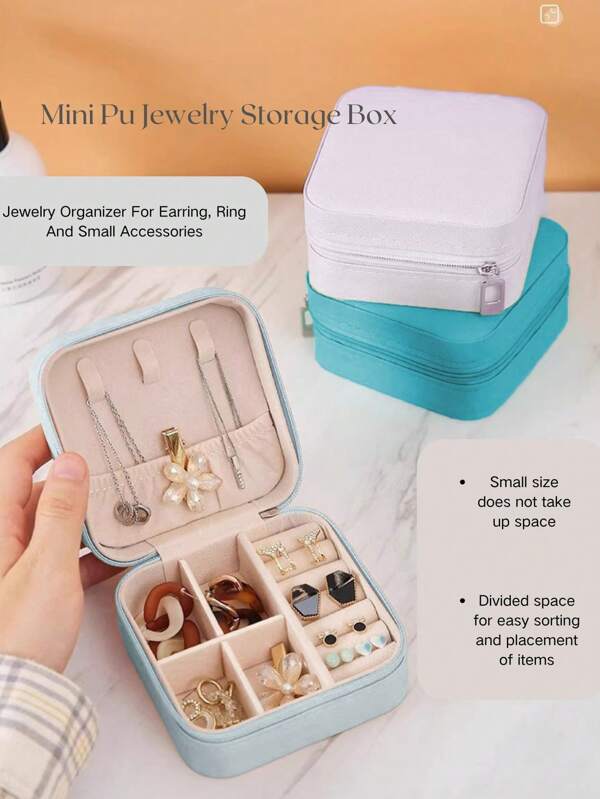 1 Pièce Boîte De Rangement De Bijoux En Pu Simple Avec Design Créatif, Organiseur De Bijoux Pratique Et Portatif Pour Boucle D'oreille, Bague, Bracelet, Accessoires Et Petite Boîte À Bijoux Pour Femmes Et Filles