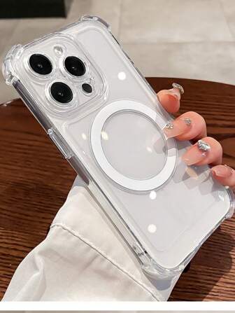 Magnetic Air Cushion Case Compatible With IPhone 16 Pro Max, Transparent Shockproof Wireless Charging Cover For IPhone 17 Pro, 15, 13, 11 Pro Max, XR, Lens Protection