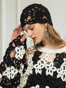 1 pieza Mujeres gorro hecho a mano de punto de ganchillo en unicolor, gorro holgado y transpirable adecuado para uso diario