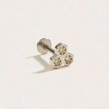 1pc Fashionable Minimalist Titanium Steel Cubic Zirconia Honeycomb Bee Earring, Suitable For Women Daily Wear - Honey - View 10