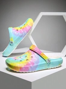 CIVHOM Women's Tie-Dye Pattern Clogs, Slip On Lightweight Two-Way Wear Garden Clogs, Non-Slip Summer Beach Slides