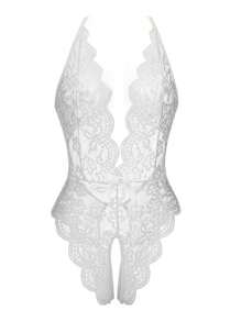 Valentine's Day Night Gift , Open Crotch Bodysuit With Crossed Lace Back, Sexy Lingerie, Rave For Going Out