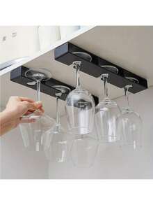 2/4 piezas/set Soporte para copas de metal, colgante para copas de vino para la decoración de gabinetes, cocina, bar, mesa y almacenamiento de copas de vino, accesorios de cocina - Blanco - Ver 2