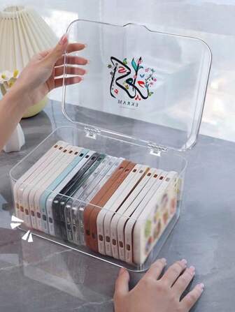 1pc Custom Pattern Dustproof Acrylic Multi-Functional Mask/Cosmetic Storage Case With Lid