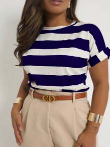 Blusa Manga Curta Listrado Viscolycra Tendênciaa