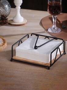 1pc Elegant Flat Paper Napkin Holder With Dispenser Arm, Black Napkin Holders For Table, Kitchen, Countertops & Outdoor - White - View 6