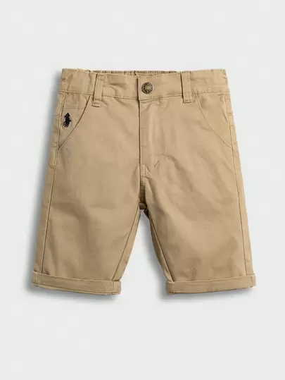 男童休闲编织短裤，舒适松紧腰带，刺绣，拉链设计，弹力贴身