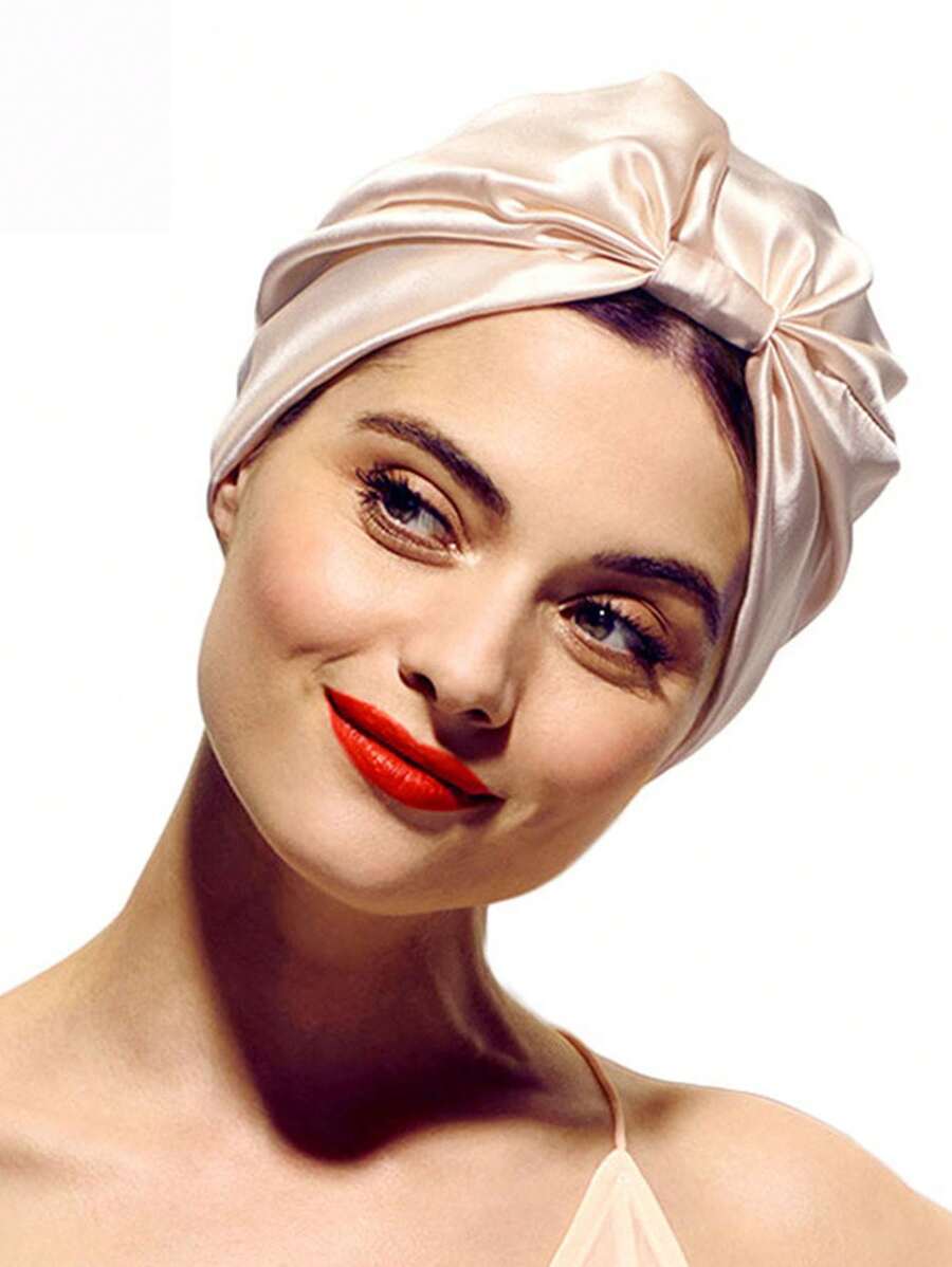 Mũ ngủ bằng satin co giãn dành cho nữ, mũ turban thắt nút tương phản, mũ cho người hóa trị, mũ tắm, mũ ngủ ngày Valentine. - Nhiều màu - Xem 1