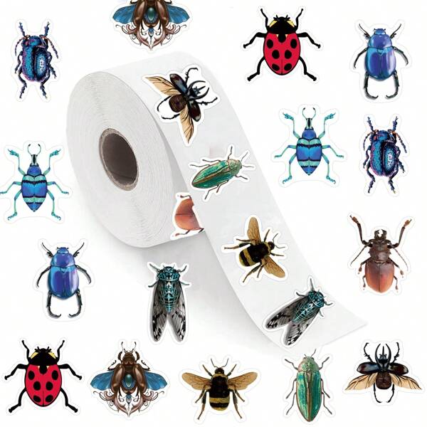 500pcs/Roll Insect Stickers,1inch Cute Cartoon Aesthetics Label Tag Stickers With 10 Patterns,Self-Adhesive Sealing Stationery Cards Envelopes,For Scrapbooking,Kids Gifts,Teens Party Supplies,Reward & Encourage Motivation,Gifts For Teenage Girls,Stickers Roll,Valentines Cards Kids