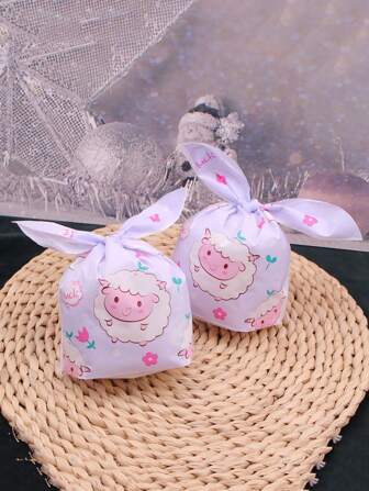 50入組可愛兔耳設計包裝袋，卡通羊紋糖果零食包裝袋婚禮派對禮品袋