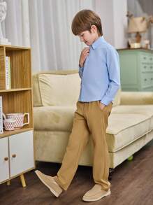 Tween Boy Blue Shirt, Classic Formal Wear For School Start, Graduation Season, Performances, Parties, Holidays