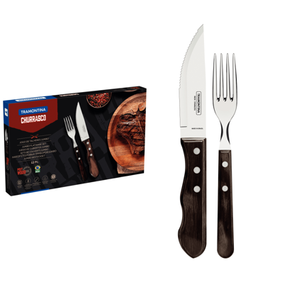 La Tramontina Juego de utensilios de cocina TRAMONTINA para asar, en acero inoxidable y mangos de madera marrón, utensilios con remaches de aluminio, 12 piezas, oferta del
