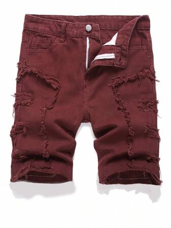 適合青少年男孩日常穿著的磨邊裝飾簡約丹寧短褲