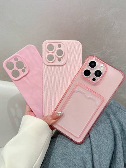 Apple Card Holder Basic Phone Cases Baby Pink 3pcs Solid Color Braided Pattern Feather Down Phone Case, Full Protection, Shockproof, Compatible With IPhone 15/15pro/15pro Max/15plus/11/12/13/14/Xs/Xr/11pro/11pro Max/12pro/12pro Max/13pro/13pro Max/14pro/14pro Max/14plus/7plus/8plus/8/Se2 Waterproof Anti-Fall Scratch Resistant