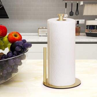 1 pieza / 2 piezas Soporte para caja de pañuelos de acero inoxidable 304 chapado en oro de alta gama, dispensador de papel de cocina multifuncional, estante de almacenamiento de película extensible, estante de almacenamiento de baño, cubierta de caja de pañuelos de material premium, decoración de sobremesa, regalo festivo, incluye accesorios de instalación
