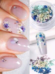FULL BEAUTY 1 Scatola di decorazioni per unghie a forma di petali di fiori, accessori per unghie in gel con fiori artificiali a cielo stellato, gioielli per unghie fai-da-te professionali estivi, gemme per unghie, forniture per unghie - Multicolore - Visualizzare 8