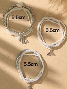 Conjunto de pulseras colgante de delfín con cola de pez y cuentas de arroz bohemias, accesorios de joyería de múltiples capas para playa y mar de verano.