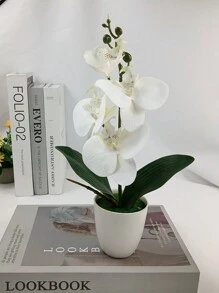 Planta de orquídea Phalaenopsis simulada en maceta de cerámica blanca, adorno de decoración del hogar, Navidad