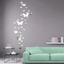 32pcs/Set Multi-Color Mirror Butterfly Wall Stickers, DIY Mirror Butterfly Combination, Art Mirror Butterfly Wallpaper, Home Decor Crafts Suitable For Wall & Mirror Decoration In Living Room, Dining Room, Bedroom, Bathroom, Party, Holiday, Waterproof Decal