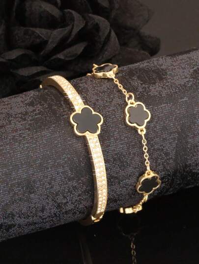 2 件/套个性化五瓣花手链手镯女性约会生日女友礼物情人节、妈妈、母亲、母亲节、礼物