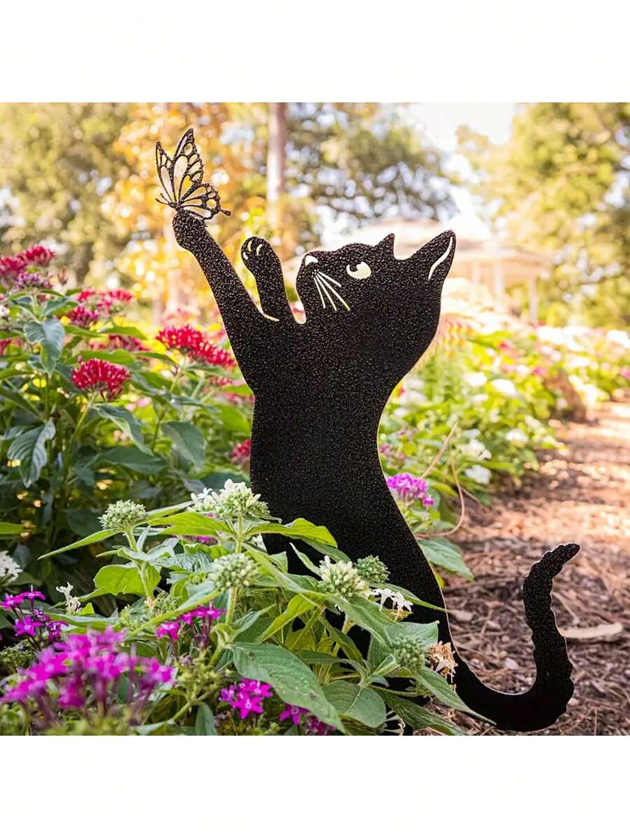 1 szt. Urocza sylwetka kota - trwała stal, dekoracyjna statua na zewnątrz dla miłośników zwierząt domowych - idealna do ogrodu, trawnika