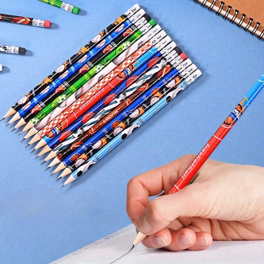 24/48pcs Baseball Basketball Rugby Football Theme Pencils Wooden Sports Pencil Funny Pencil