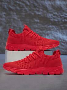 Men's Comfortable Footwear Trainers Mesh Breathable Sneakers Outdoor Walking Shoes Fashion Casual Shoes Non Slip Flat Sports Shoes Red