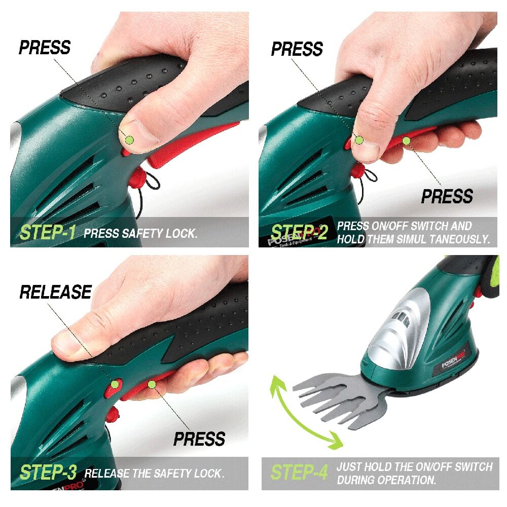 POSENPRO 7.2V 2In1 Cordless Hedge Trimmers Electric Grass Trimmer Shrubbery Trimmer Handheld